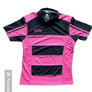 Kooga Pink and Black Striped Short-sleeve Rugby Shirt size Small